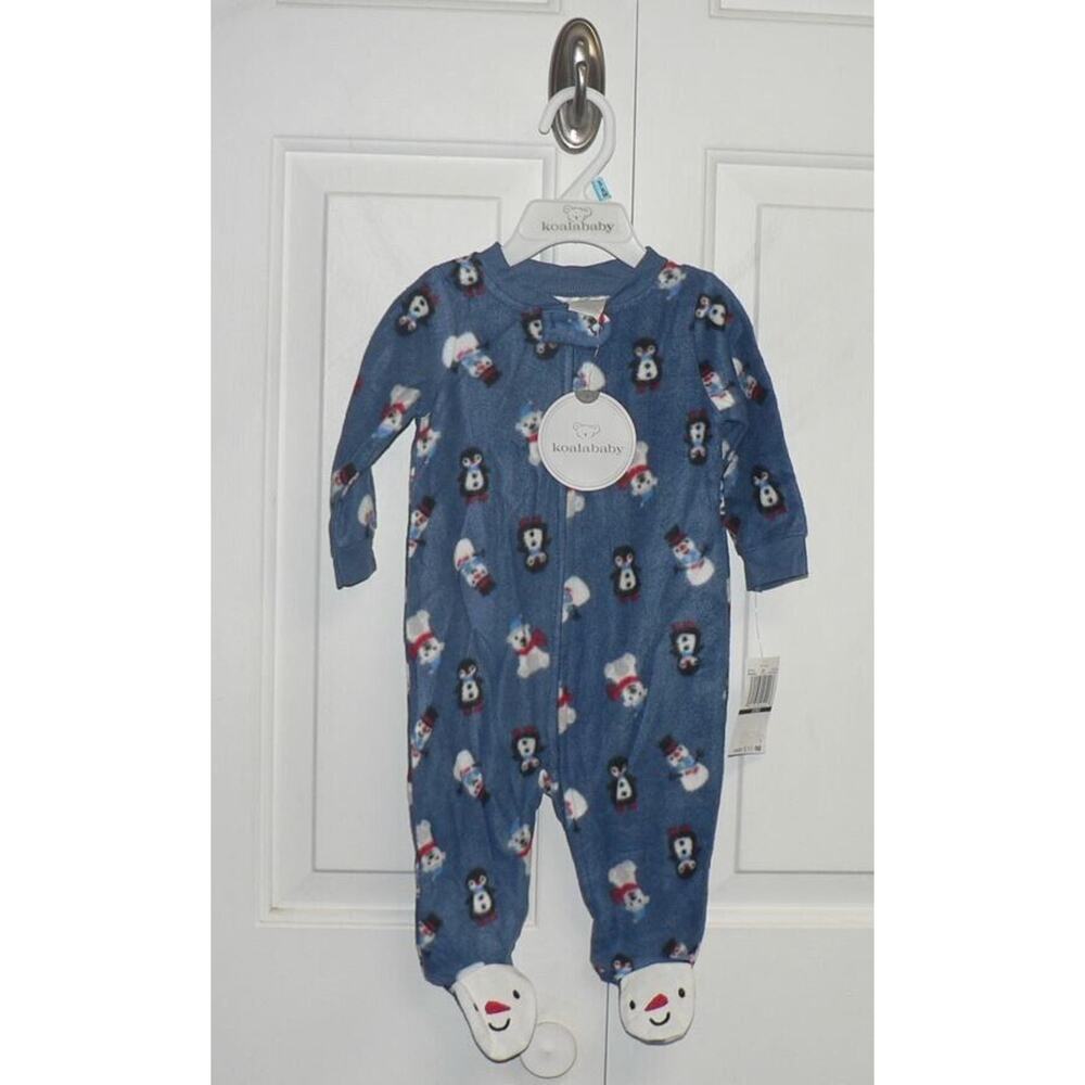 Koala Baby Long Sleeve Plush Fleece Snowman Penguin Footed Jumper Blue 3-6M $18
